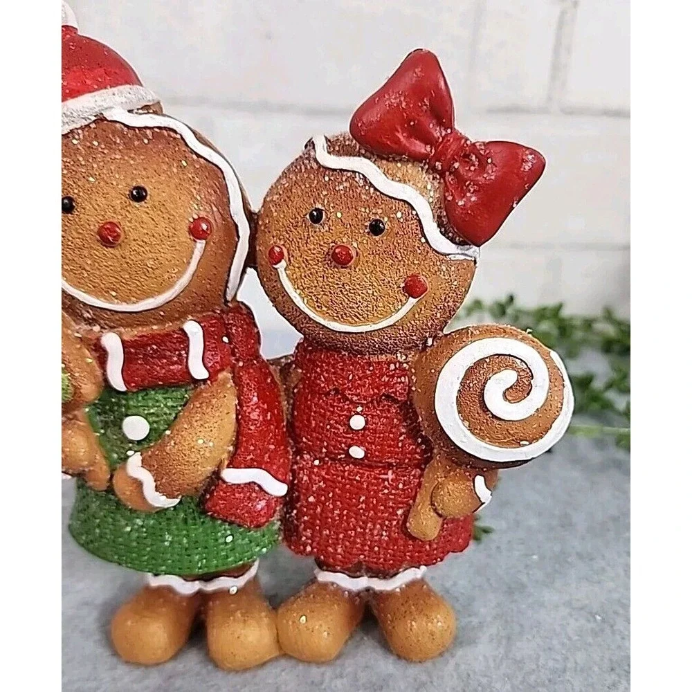 Gingerbread Couple Figurine Christmas Resin Peppermint Candy Tabletop Decor 7" - Picture 7 of 7